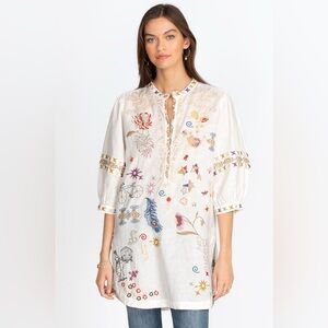 Johnny Was Azusa Tunic Boho Festive Embroidery Timeless Linen Size Small